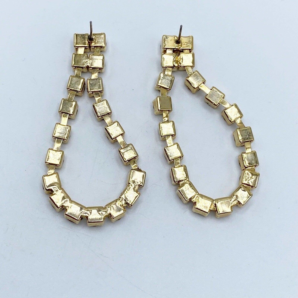 Gold Tone Rhinestone Articulated Dangle Drop Earrings Glamour Bling Luxe 2.5" - Picture 5 of 7